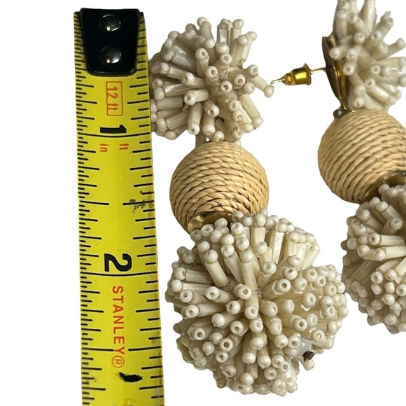 Large Cream Boho Beachy Beaded Earrings Pierced Coastal Grandma - Picture 3 of 5